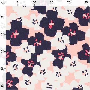 TISSUS COTON Rose petites fleurs noires